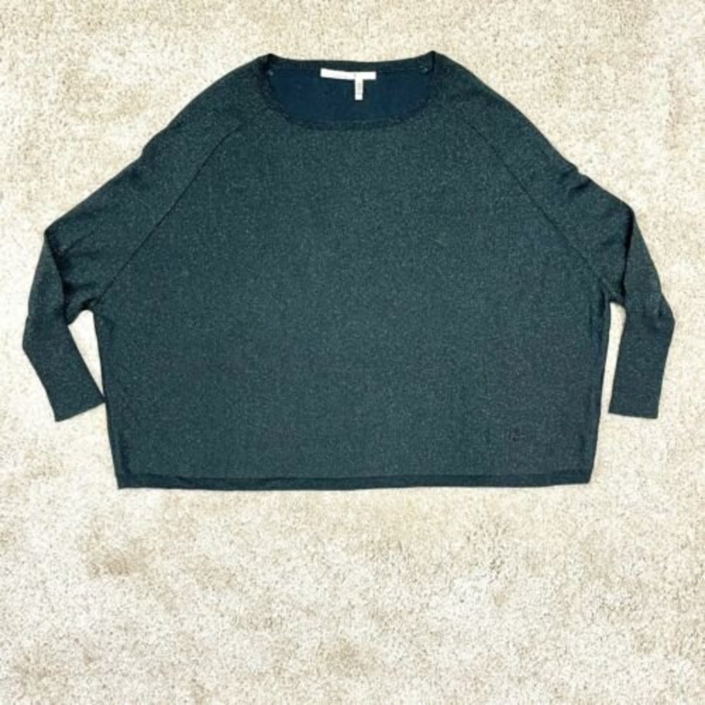 Schumacher Metallic Green Wool Pullover Sweater Size 3 Wide Raglan Sleeve - Picture 2 of 10